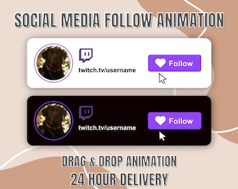 Custom Twitch Follow Overlay, Twitch Follow Button, Twitch Overlay, Social Media Overlay, Social Media Lower Third, Digital Download