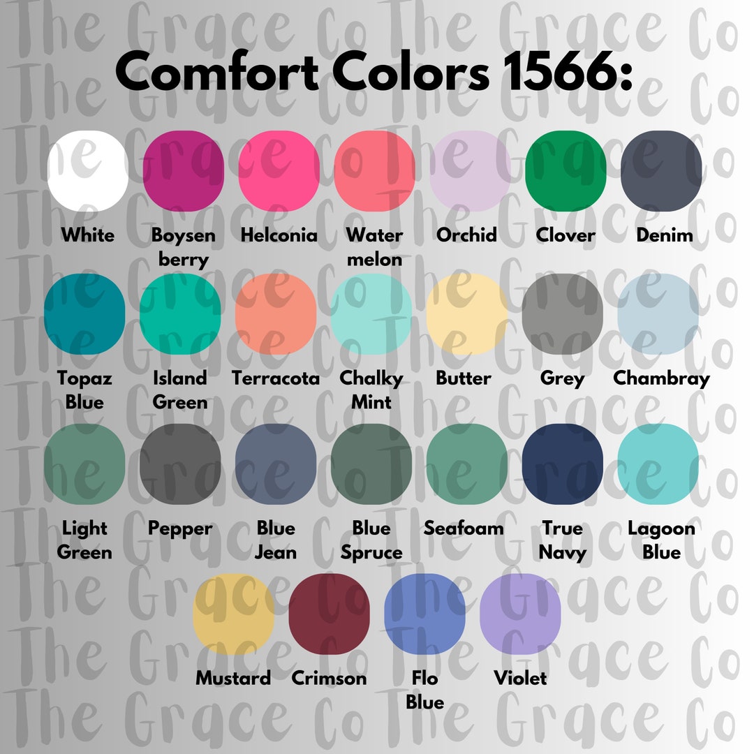 Comfort Colors 1566 Tee Color Chart, Tshirt Design PNG, Color Chat for