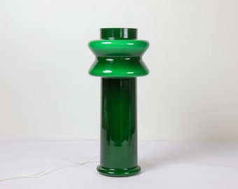 Large Swedish mid-century table lamp in green glass, 47 cm. PO Ström, Alsterfors. 1960s.