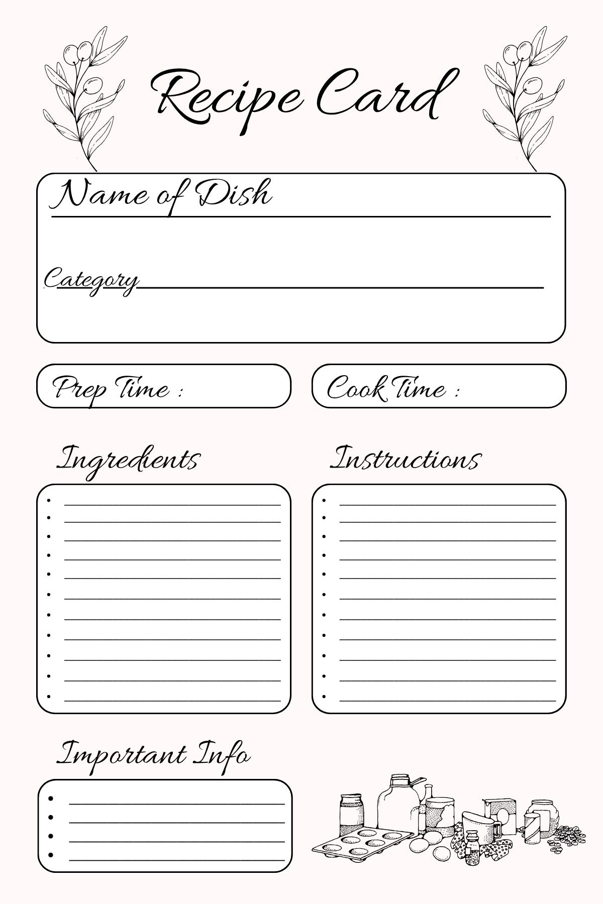 Recipe Card Template Printable - Etsy