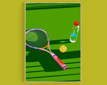 Tennis Art Print: Summer Sports Illustration (Digital Download A4 PDF)