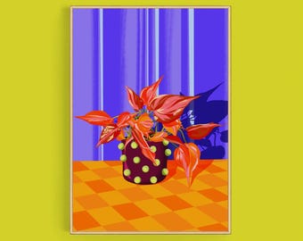 House Plant Art Print | Colourful Botanical Home Wall Decor | Plant Lover Illustration Poster