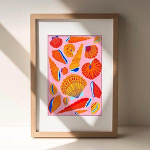 Lámina de concha marina, decoración del hogar, regalo para su sala de estar, ilustración de concha, inauguración de la casa, decoración de pared, arte de pared ilustrado, tamaño A4/A3