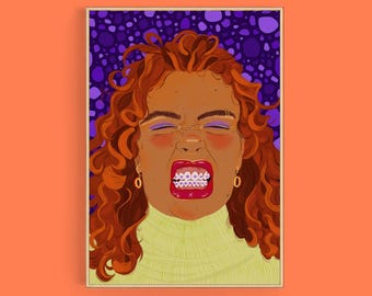 Kunstprint met vrouwelijk portret | Kleurrijke slaapkamerwanddecoratie | Illustratieposter voor modeliefhebbers