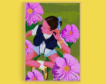 Bloemenkunstprint | Kleurrijk portret voor aan de slaapkamerwand | Illustratieposter voor zomerliefhebbers