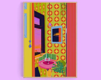 Bathroom Art Print | Colourful Home Interior Bedroom Wall Decor | House Plant Lover Illustration Poster