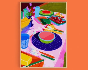 Ilustracja z letniego pikniku: Wystrój kuchni i domu (pobieranie cyfrowe, plik PDF A4)