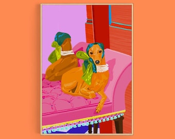 Greyhound Illustration Art Print: Dog Home Decor (Digital Download A4 PDF)