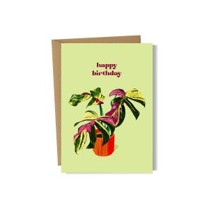 Cartão de felicitações com plantas, cartões para ela, cartão de felicitações colorido, interior em branco, cartão A6, cartão de feliz aniversário, cartão de aniversário de jardinagem