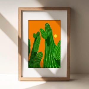 Lámina artística de cactus, decoración del hogar, regalo para su sala de estar, ilustración de plantas, inauguración de la casa, decoración de pared, arte de pared con ilustraciones, tamaño A5, A4, A3