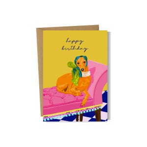 Carte lévrier, cartes pour lui, carte de voeux, carte rose, intérieur vierge, carte A6, carte de joyeux anniversaire, carte d'anniversaire de chien