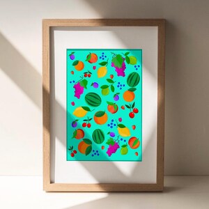 Lámina de frutas, decoración del hogar, regalo para la cocina, ilustración de frutas, inauguración de la casa, decoración de pared, ilustración de pared, lámina de frutas A4
