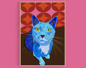 Kattenkunstprint | Kleurrijke huisdierkamerwanddecoratie | Illustratieposter voor dierenliefhebbers