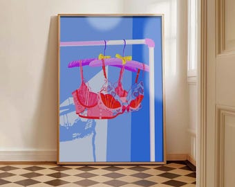 Lingerie Art Print, Bra Illustration, Bedroom Wall Decor