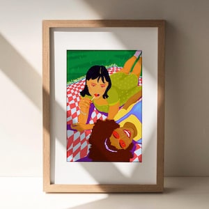 Lámina de amistad, decoración del hogar, regalo para su sala de estar, ilustración de picnic, inauguración de la casa, decoración de pared, ilustración de arte mural, A4