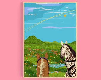 Horse Art Print | Colourful Equestrian Bedroom Wall Decor | Animal Lover Illustration Poster