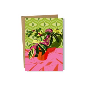 Cartão de planta, cartões para ela, cartão de felicitações, cartão rosa, interior em branco, cartão A6, cartão de aniversário, cartão de jardinagem
