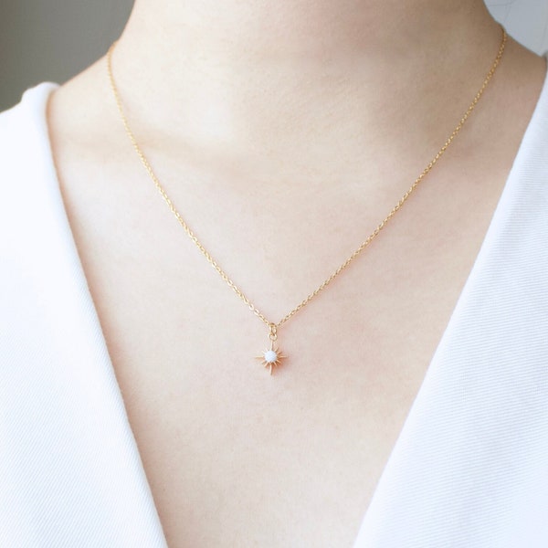 Minimalist Opal Star Necklace, Tiny Opal Layering Necklace, Gift for Her, Dainty Necklace, 18K Gold Necklace, Bridesmaid Gift, Birthday Gift