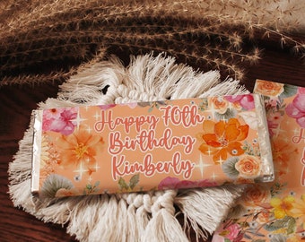 Chocolate Bar Wrapper 70th, Flower Candy Bar Wrapper, Birthday Candy Bar, Candy Bar Label, Printable Candy Bar Wrapper,Candy Bar Label Print