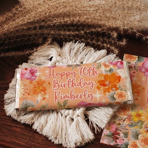 Chocolate Bar Wrapper 70th, Flower Candy Bar Wrapper, Birthday Candy Bar, Candy Bar Label, Printable Candy Bar Wrapper,Candy Bar Label Print