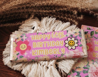 Chocolate Bar Wrapper 60th, Flower Candy Bar Wrapper, Birthday Candy Bar, Candy Bar Label, Printable Candy Bar Wrapper,Candy Bar Label Print