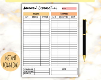 Income & Expense Tracker, Business Expense Tracker, Small Business Income and Expense Tracker A4 A5 Letter Size, Instant Download