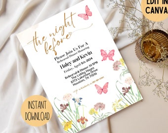 Flower Rehearsal Dinner Invitation, Minimalist Rehearsal Dinner Invite, Wedding Rehearsal Dinner, Boho Rehearsal, Modern Wedding Rehearsal