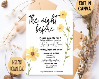 Flower Rehearsal Dinner Invitation, Minimalist Rehearsal Dinner Invite, Wedding Rehearsal Dinner, Boho Rehearsal, Modern Wedding Rehearsal