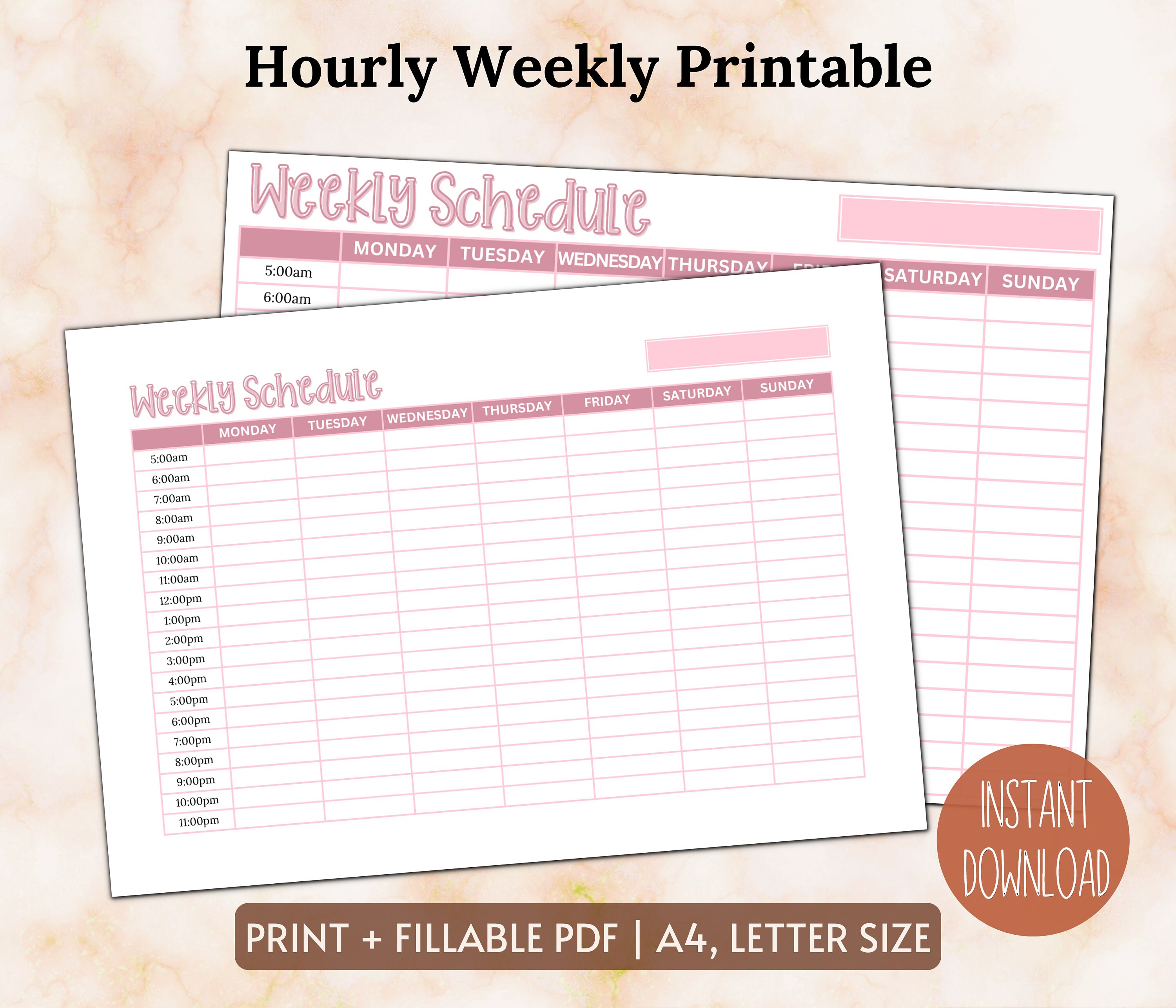 Hourly Weekly Printable, Weekly Template, Productivity Planner, Hourly ...