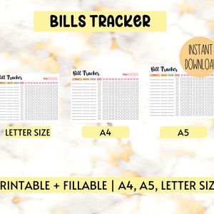 Bill Tracker Landscape, Yearly Bill Pay Tracker, Yearly Bill Tracker ...