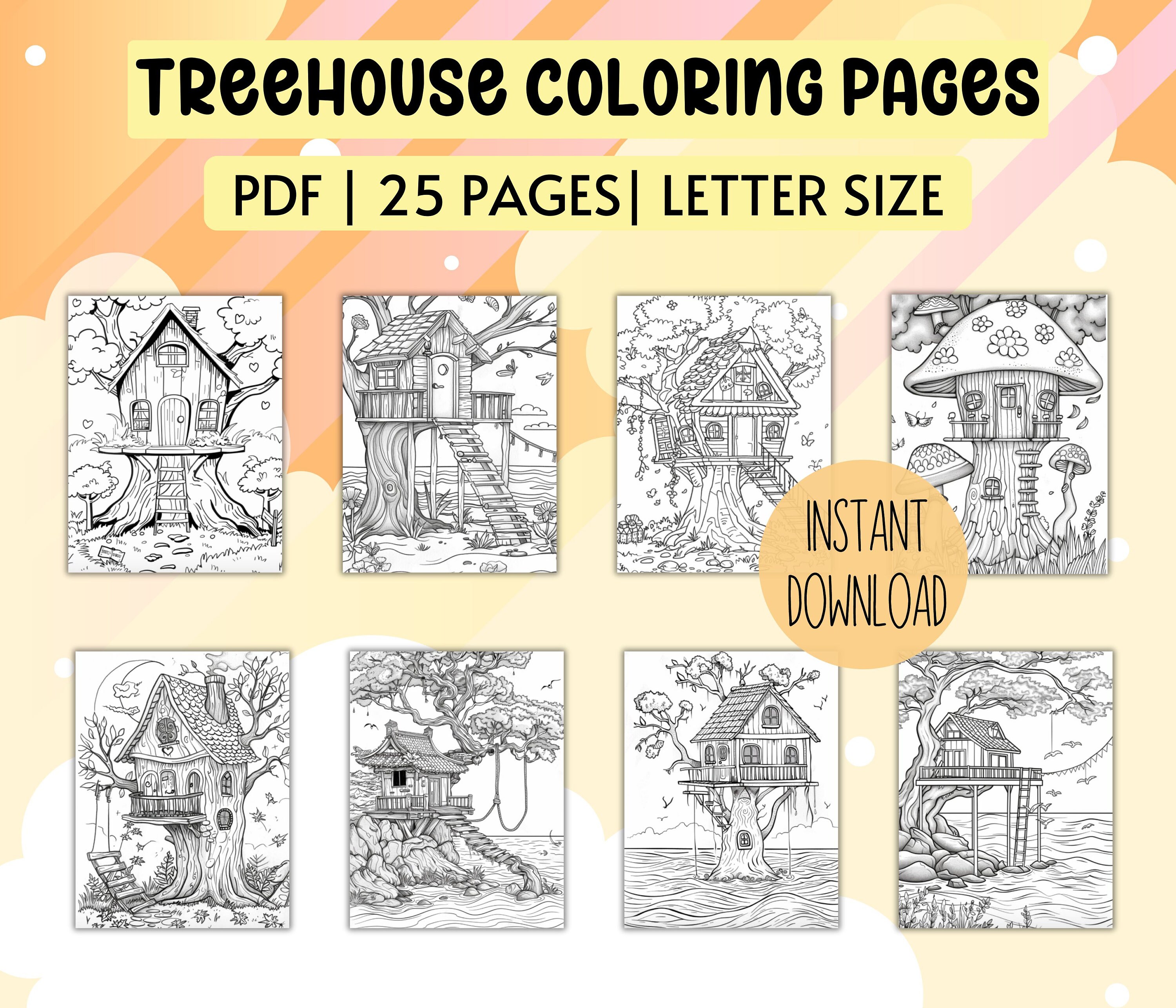 Treehouse Coloring Pages, Treehouse Coloring Sheet, Fun Coloring Prints