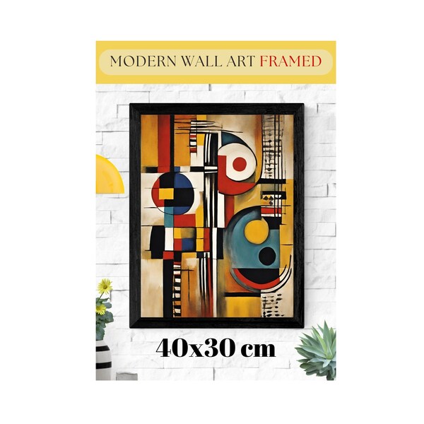 40x30 Quadro Bauhaus Etnico Astratto Stile Africano - Stampa di Qualità con Cornice Inclusa - Poster Moderno