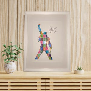40x30cm Quadro Freddie Mercury su Veri Francobolli Inglesi - CORNICE INCLUSA - Stamp Art - Decorazione della parete Vintage Rock Music