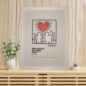 40x30cm Keith Haring - Quadro intagliato su francobolli inglesi Fatto a mano CORNICE INCLUSA - Stamp Art - Decorazione della parete Vintage