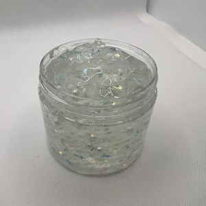 Winter Glitter Slime, clear slime with pearls and stars glitters, smooth feeling and texture, slime shops, slime fantasy, 8oz