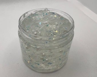 Winter Glitter Slime, clear slime with pearls and stars glitters, smooth feeling and texture, slime shops, slime fantasy, 8oz