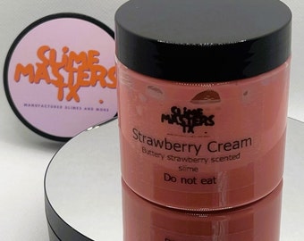 Strawberry Creme Slime, glossy slime, great scent, silky feeling, slime shops, slime fantasy, 8oz