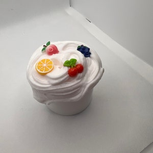 Snow slush, white snow slime with fruit charms, great texture! slime shops, slime fantasy, 8oz