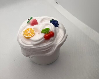 Snow slush, white snow slime with fruit charms, great texture! slime shops, slime fantasy, 8oz
