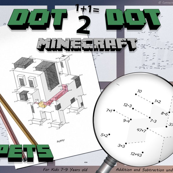 Dot to Dot Minecraft Maths bundle 1, Pets | Educative Connect the dots puzzle |  Children Learning games | Printable pages | Dot2Dot
