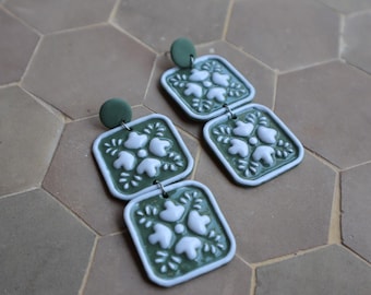 Xiomara | Handmade Clay Earrings- Talavera Spanish Tile Dangles, Polymer Clay
