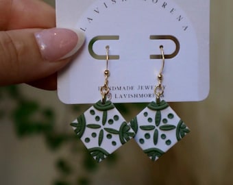 Alo | Handmade Polymer Clay Talavera Spanish Tile Earrings | Beaded Mexican Tile Jewelry | Mexican Folk Art Lightweight Hypoallergenic