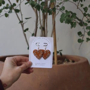 Corazon | Handmade Terracotta Heart Polymer Clay Dangle Earrings | Mexican Folk Art Jewelry Lightweight Hypoallergenic image 3