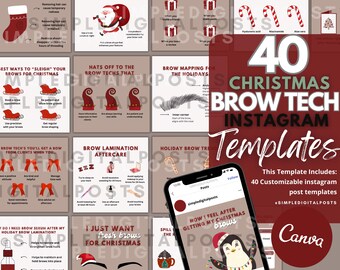 Christmas Brow Tech Instagram Posts: Canva Templates (40 Customizable)