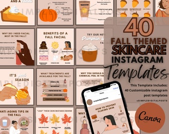 Fall Skincare Instagram Post Templates: 40 Customizable Canva Designs