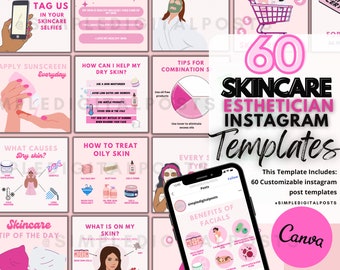 60 Esthetician Instagram Post Templates: Skincare Business (Canva)