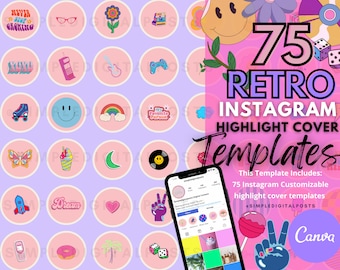 75 Retro Instagram Highlight Covers: Groovy Icons (Canva)