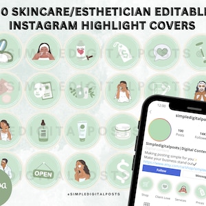 50 schoonheidsspecialiste Instagram-highlightcovers: huidverzorgingsbedrijf (bewerkbaar canva)