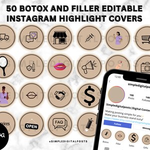 50 BOTOX UND FILLER Highlight Covers | Botox und gefüllt Business Instagram Highlight Covers | Geschäft | Bearbeitbar | Schönheit | Pflegeinjektionsflasche