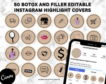 Botox & Filler Instagram Highlight Covers: 50 Editable Business Icons